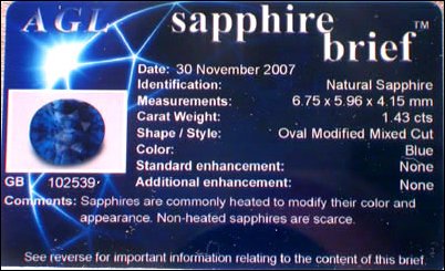SAPPHIRE, BLUE, AGL CERTIFIED UNHEATED (Ceylon) – 1.43 ct.  VIDEO